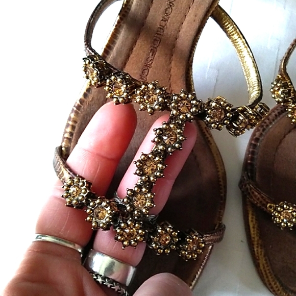RARE Giuseppe Zanotti Topaz Jeweled Metallic Leather Kitten Heel Sandals VINTAGE - Picture 7 of 16